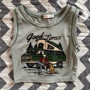ROMWE Green Good Times Graphic Crop Top
